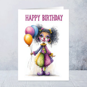 Carte Cirque Clown Adorable Tenant Ballons Anniversaire