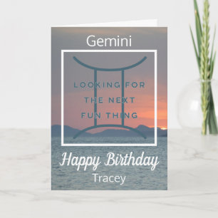 Carte Citation amusante Gemini Zodiac en Bleu et Blanc A