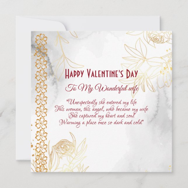 Carte Citation d'amour romantique Floral Gold Wife Valen (Devant)