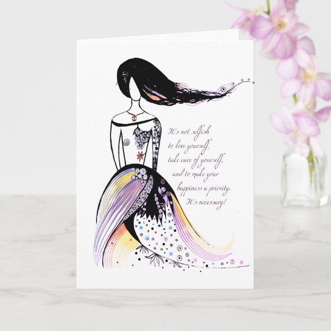 Carte Citation de dame illustrée d'inspiration Self LOVE (Orchidée)