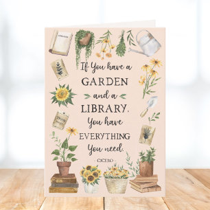 Carte Citation de jardinage et de bibliothèque Tournesol