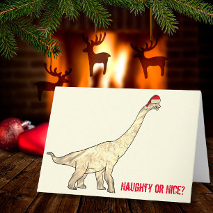 Carte Citation drôle de Noël avec un Brachiosaure en Pèr