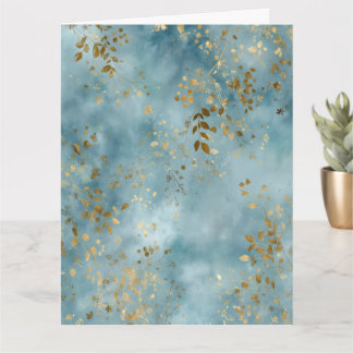 Carte Citation Feuilles d'Or Botaniques Design Sarcelle