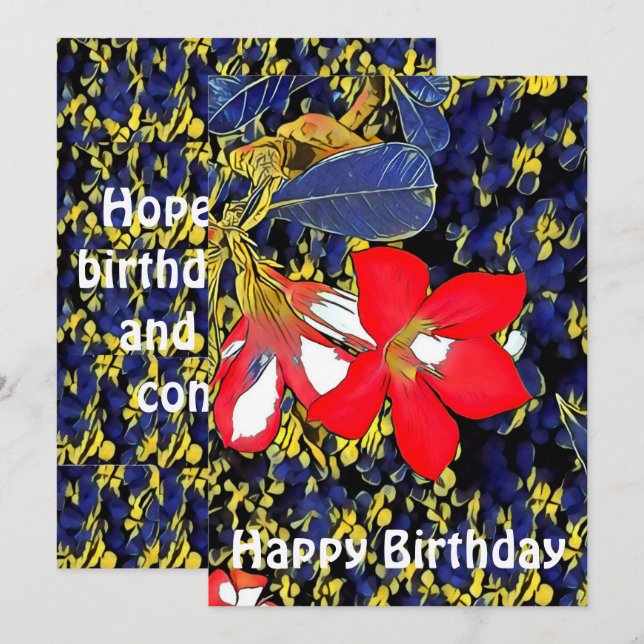 Carte Citation personnalisée Floral Aquarelle Rouge Aden (Devant / Derrière)