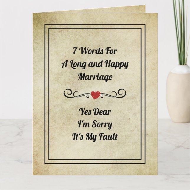 Carte Citations amusantes 7 mots pour un long mariage (Devant)