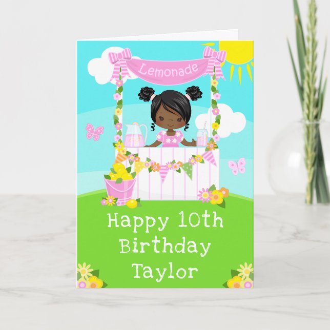 Carte Citronade rose Fille de peau foncée Joyeux anniver (Devant)