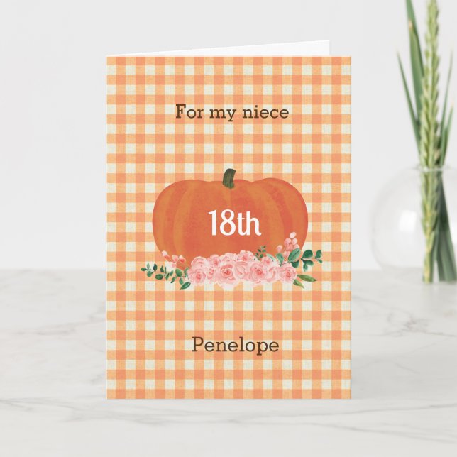 Carte Citrouille à carreaux orange Anniversaire Tante (Devant)