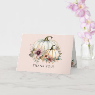Carte Citrouille Automne Feuilles Rose Merci Floral Rose
