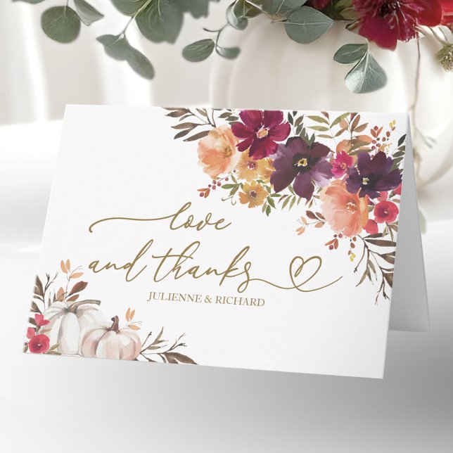 Carte Citrouille Bourgogne Floral Mariage Merci (Créateur téléchargé)