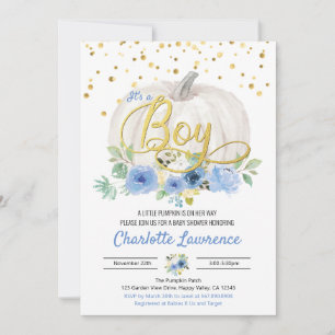 Carte Citrouille C'est un garçon Baby shower Blue Invita