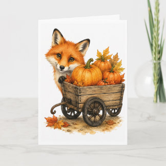 Carte Citrouille Clin d'œil Patch Renard Automne Aquarel