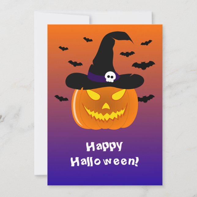 Carte Citrouille d’Halloween Jack o’ Casquette de sorciè (Devant)