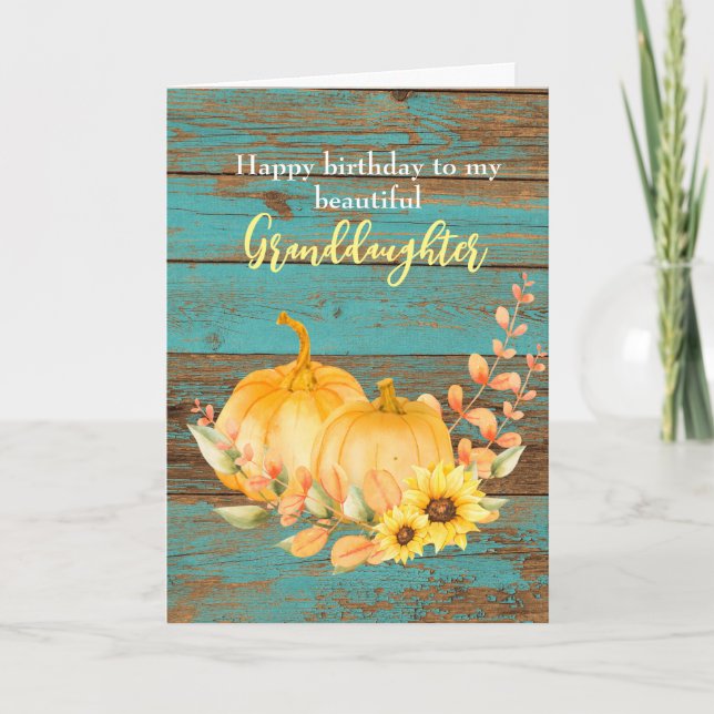 Carte Citrouille de bois Tournesol automne Anniversaire  (Devant)