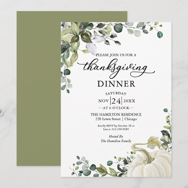 Carte Citrouille de verdure Thanksgiving Dîner Invitatio (Devant / Derrière)