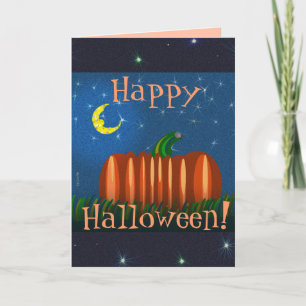 Carte Citrouille d'Halloween sous la lune et les étoiles