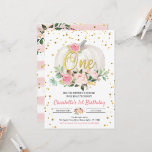 Carte Citrouille fille 1er anniversaire fête rose Invita