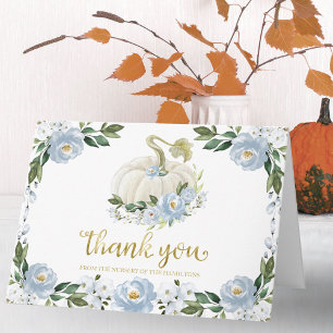 Carte Citrouille Floral bleu Merci de Baby shower d'auto