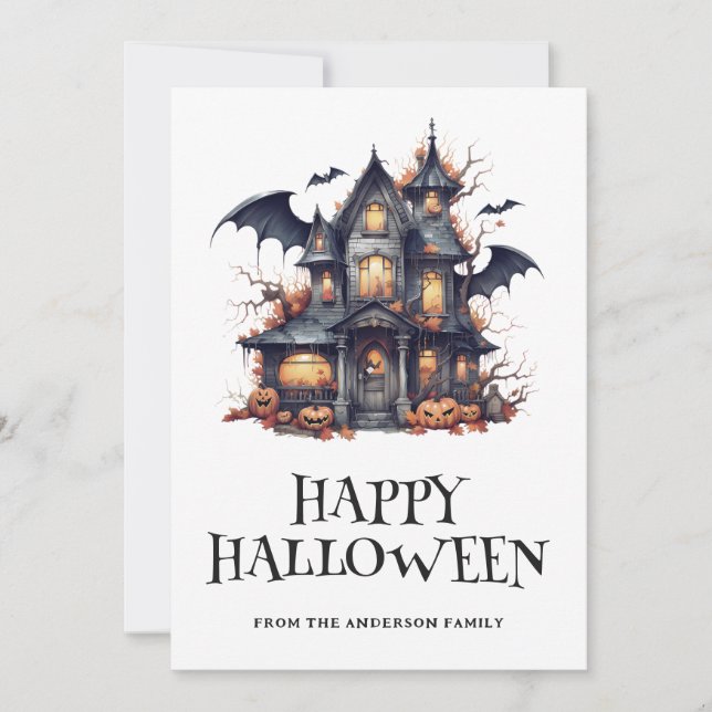 Carte Citrouille Halloween Éffrayante chauve-souri (Devant)