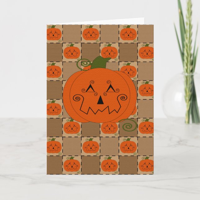 Carte Citrouille Halloween Patchwork (Devant)