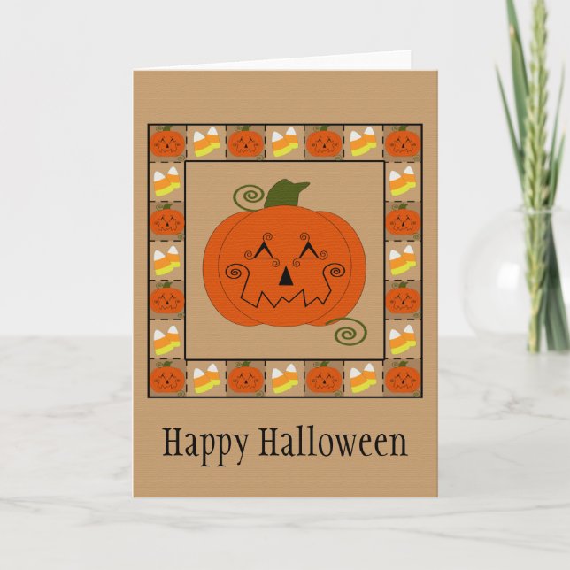 Carte Citrouille Halloween Patchwork (Devant)