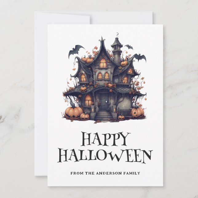 Carte Citrouille Happy Halloween Haunted House Bat (Devant)