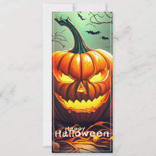 Carte Citrouille orange effrayant avec visage, Halloween