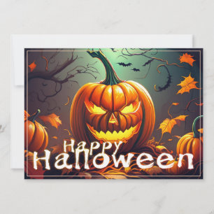 Carte Citrouille orange effrayant avec visage, Halloween