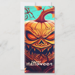 Carte Citrouille orange effrayante avec visage, Hallowee