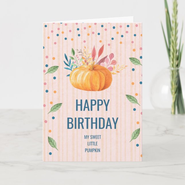 Carte Citrouille orange sur le rose et l'anniversaire de (Devant)