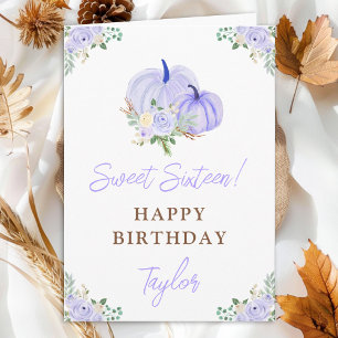 Carte Citrouille violet Sweet sixteen Floral Anniversair