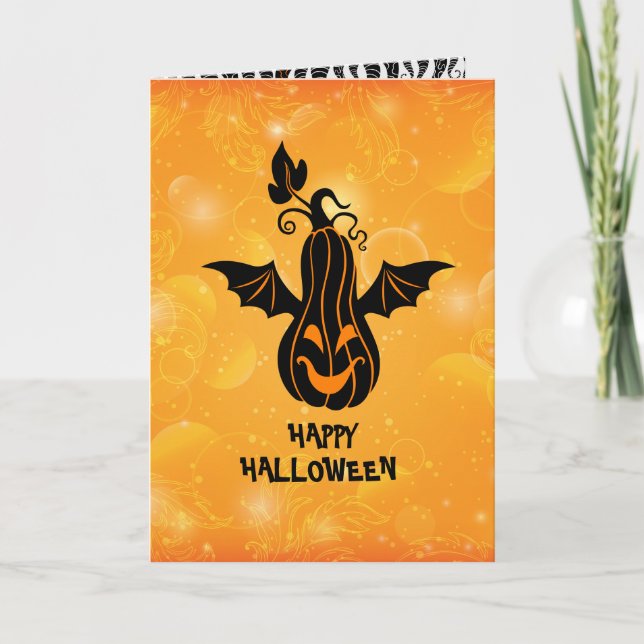 Carte Citrouille volant d'Orang et Black Happy Halloween (Devant)