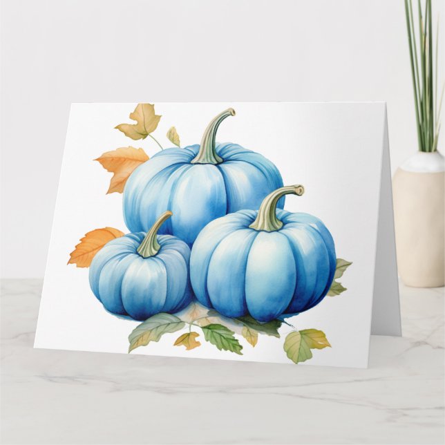 Carte Citrouilles aquarelles bleues jolies (Devant)