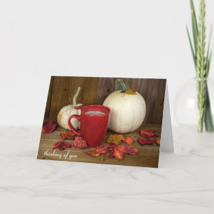 Carte Citrouilles d'automne et chocolat chaud pensant à