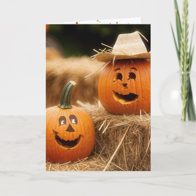 Carte Citrouilles De Bonne Automne Sur Hay Bales (Devant)