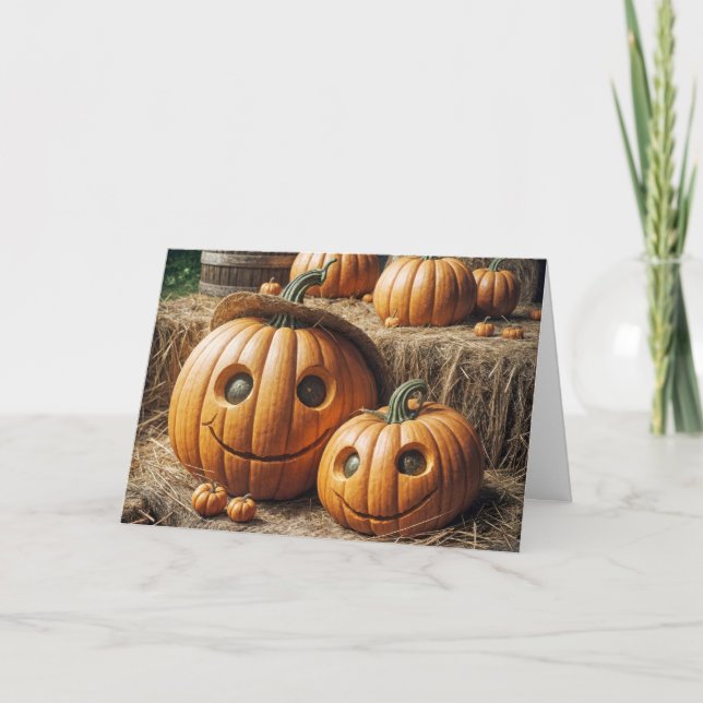 Carte Citrouilles De Bonne Automne Sur Hay Bales (Devant)