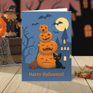Carte Citrouilles d'Halloween et chat noir