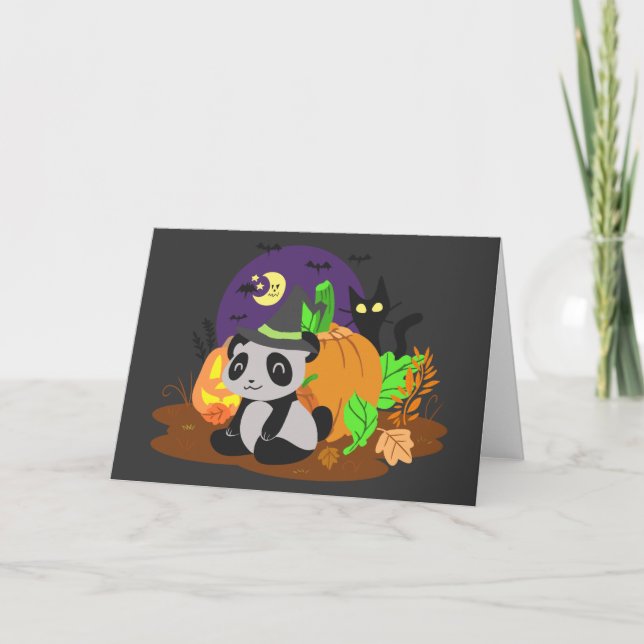 Carte Citrouilles d'Halloween et Panda (Devant)