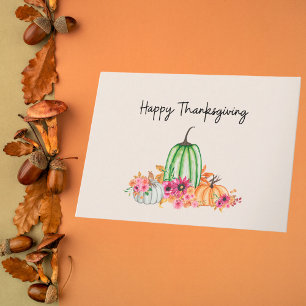 Carte Citrouilles et fleurs d'aquarelle féminine