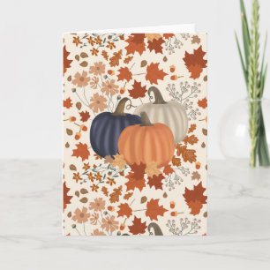Carte Citrouilles Fleurs Sauvages Feuilles d'Automne Rus