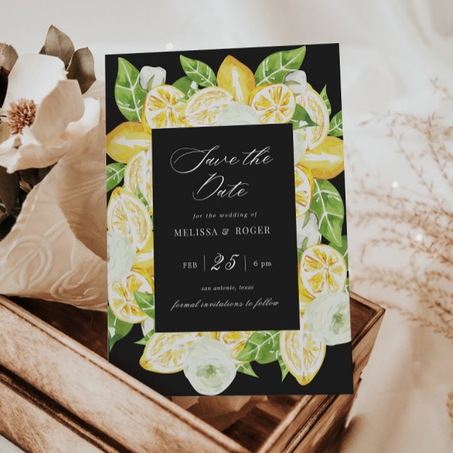 Carte Citrus Lemon Tree Élégant Enregistrer La Date Invi (Créateur téléchargé)