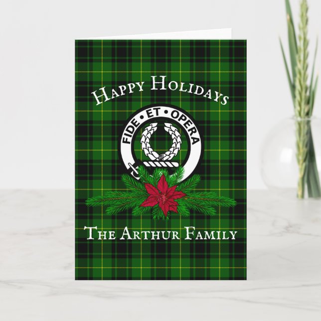 Carte Clan Arthur Crest Badge & Tartan Christmas Card (Devant)