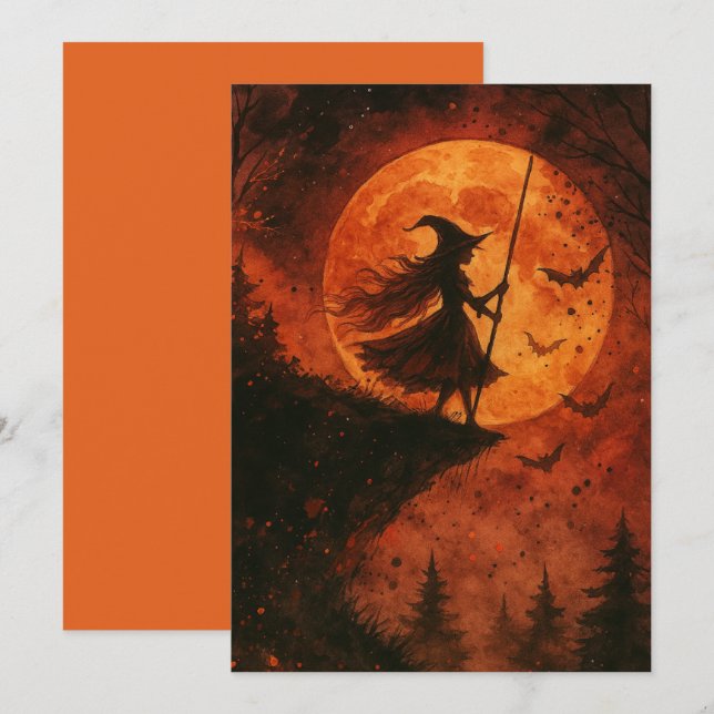 Carte Clapet de la Sorcière et de la Lune | Halloween éf (Devant / Derrière)