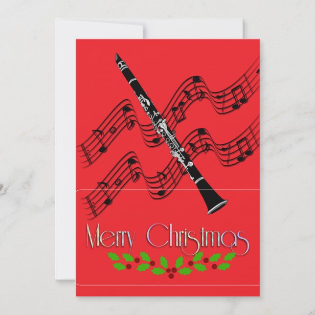 Carte Clarinet Christmas Holly (Devant)