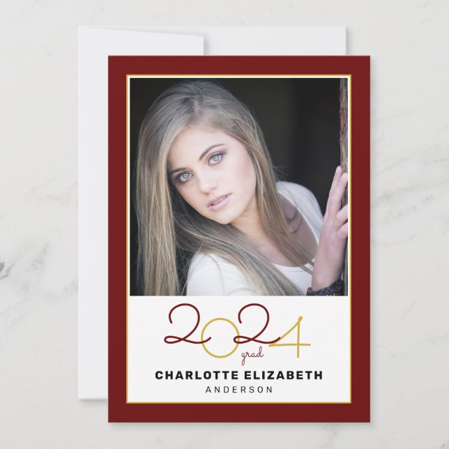Carte Classe de 2023 Maroon 2 Photo Graduation Invitatio (Devant)