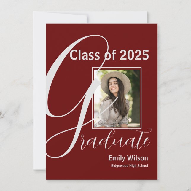 Carte Classe de 2025 GRAD Deux Photo Red Graduation Part (Devant)