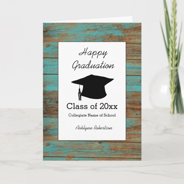 Carte Classe de bois Turquoise rustique de 2025 Graduati (Devant)