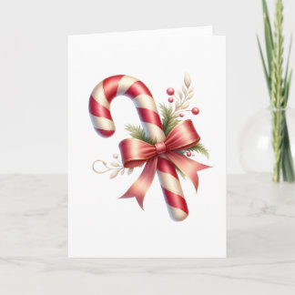 Carte Classic Candy Cane with Red Satin Bow and Greenery