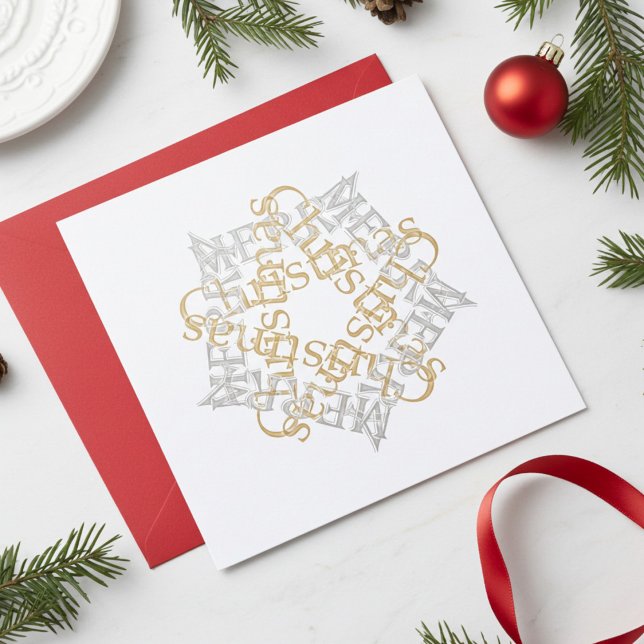 Carte Classic Christmas Star Gold Silver Calligraphy Art (Chic Merry Christmas Card)
