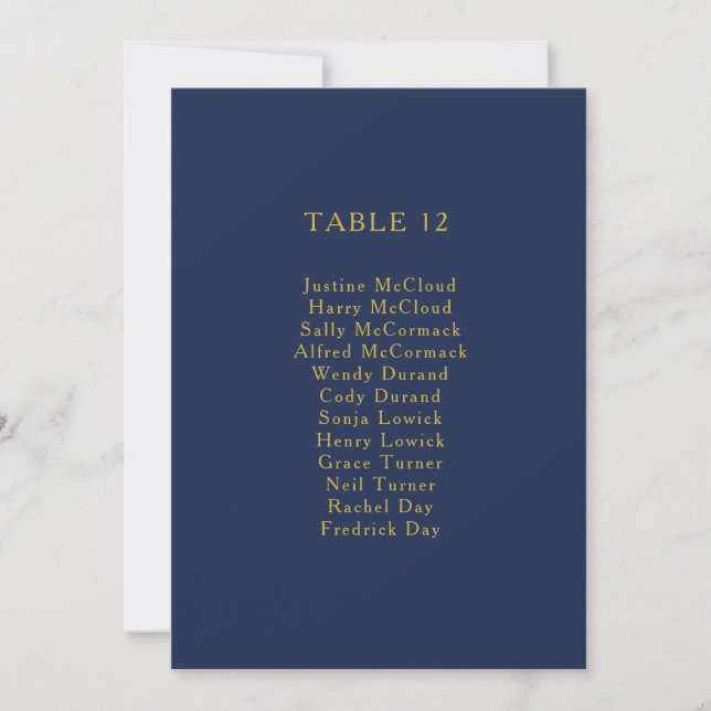 Carte Classic Navy Blue Gold Tableau Numéro de siège (Devant)