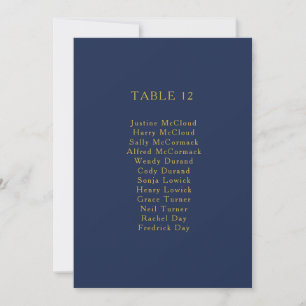 Carte Classic Navy Blue Gold Tableau Numéro de siège